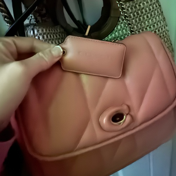 Coach Madison Quilted Leather Pillow Bag Chain Pink Coral - Picture 14 of 15